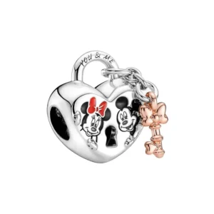 Charm Disney Mickey Mouse & Minnie Corazón Candado Plata Pandora Gnoce Factory