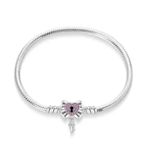 Pulsera Para Charms Plata Corazón Rosa Llave Pandora Gnoce Factory