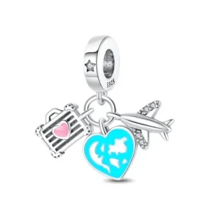 Charm Plata Avión Maleta Corazón Mundo Fluorescente Vaciones Viajes Pandora Gnoce Factory