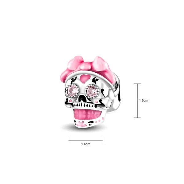 Charm Plata Calavera Moño Rosa Dia De Muertos Halloween Pandora Gnoce Factory